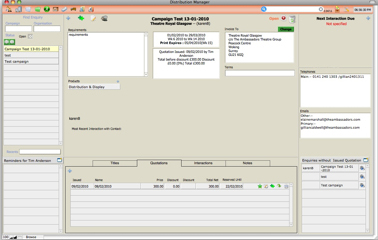 A provisional screenshot of the FileMaker solution developed for the leading leaflet distribution organisation covering Glasgow, Edinburgh, Dundee and all of Scotland